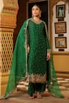Buy_Label Niti Bothra_Green Silk, Organza Embroidery, Zari, Tassels Round Neck Applique Kurta Set _at_Aza_Fashions