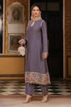 Buy_Label Niti Bothra_Purple Silk, Tencel, Organza Applique, Embroidery, Printed Mayur Kurta Set _Online_at_Aza_Fashions