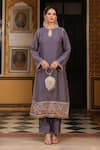 Shop_Label Niti Bothra_Purple Silk, Tencel, Organza Applique, Embroidery, Printed Mayur Kurta Set _Online_at_Aza_Fashions
