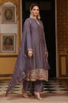Shop_Label Niti Bothra_Purple Silk, Tencel, Organza Applique, Embroidery, Printed Mayur Kurta Set _at_Aza_Fashions