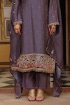 Label Niti Bothra_Purple Silk, Tencel, Organza Applique, Embroidery, Printed Mayur Kurta Set _at_Aza_Fashions