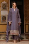 Buy_Label Niti Bothra_Purple Silk, Tencel, Organza Applique, Embroidery, Printed Mayur Kurta Set _at_Aza_Fashions
