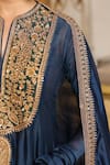Buy_Label Niti Bothra_Blue Chanderi Silk, Organza Embroidery, Zari, Tassels Split V-neck Anarkali Set _Online_at_Aza_Fashions
