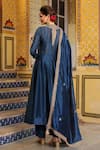 Shop_Label Niti Bothra_Blue Chanderi Silk, Organza Embroidery, Zari, Tassels Split V-neck Anarkali Set _at_Aza_Fashions