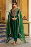 Buy_Label Niti Bothra_Green Silk, Chanderi, Organza Embroidery, Sequins, Zari Anarkali Set _at_Aza_Fashions