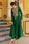 Label Niti Bothra_Green Silk, Chanderi, Organza Embroidery, Sequins, Zari Anarkali Set _Online_at_Aza_Fashions