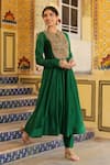 Buy_Label Niti Bothra_Green Silk, Chanderi, Organza Embroidery, Sequins, Zari Anarkali Set _Online_at_Aza_Fashions