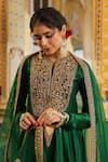 Shop_Label Niti Bothra_Green Silk, Chanderi, Organza Embroidery, Sequins, Zari Anarkali Set _Online_at_Aza_Fashions