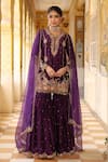 Buy_Label Niti Bothra_Purple Silk, , Silk, Organza Embroidery, Beads, Sharara Set _at_Aza_Fashions