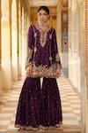 Label Niti Bothra_Purple Silk, , Silk, Organza Embroidery, Beads, Sharara Set _at_Aza_Fashions