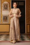 Label Niti Bothra_Ivory Silk, Tencel Embroidery Open , Sweetheart Cape Set _at_Aza_Fashions