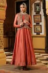 Label Niti Bothra_Rose Gold Chanderi Silk, Silk, Tencel Sequins, Pink Jacket Kalidaar Set _Online_at_Aza_Fashions