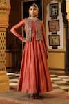 Buy_Label Niti Bothra_Rose Gold Chanderi Silk, Silk, Tencel Sequins, Pink Jacket Kalidaar Set _at_Aza_Fashions