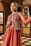 Buy_Label Niti Bothra_Rose Gold Chanderi Silk, Silk, Tencel Sequins, Pink Jacket Kalidaar Set _Online_at_Aza_Fashions