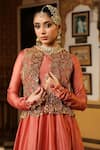 Shop_Label Niti Bothra_Rose Gold Chanderi Silk, Silk, Tencel Sequins, Pink Jacket Kalidaar Set _Online_at_Aza_Fashions