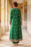 Shop_Label Niti Bothra_Green Silk, Tencel, Organza Embroidery V-neck Jacket Anarkali Set _at_Aza_Fashions