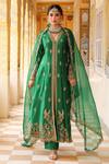 Buy_Label Niti Bothra_Green Silk, Tencel, Organza Embroidery V-neck Jacket Anarkali Set _at_Aza_Fashions