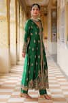 Buy_Label Niti Bothra_Green Silk, Tencel, Organza Embroidery V-neck Jacket Anarkali Set _Online_at_Aza_Fashions