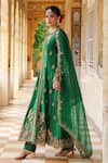 Shop_Label Niti Bothra_Green Silk, Tencel, Organza Embroidery V-neck Jacket Anarkali Set _Online_at_Aza_Fashions