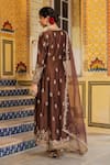 Shop_Label Niti Bothra_Brown Silk, Tencel, Organza Embroidery, Sequins V-neck Jacket Anarkali Set _at_Aza_Fashions