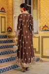 Shop_Label Niti Bothra_Brown Silk, Tencel, Organza Embroidery, Sequins V-neck Jacket Anarkali Set _Online_at_Aza_Fashions