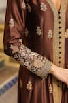 Shop_Label Niti Bothra_Brown Silk, Tencel, Organza Embroidery, Sequins V-neck Jacket Anarkali Set 