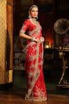 Buy_Label Niti Bothra_Red Organza, Silk Zari, Embroidery Leaf Neck Zardozi Saree With Blouse _Online_at_Aza_Fashions