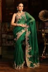 Label Niti Bothra_Green , , Applique, Mayur Cutwork Saree With Blouse _at_Aza_Fashions