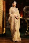 Label Niti Bothra_Ivory , , Applique, Embroidery, Mayur Saree With Blouse _Online_at_Aza_Fashions