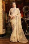 Label Niti Bothra_Ivory , , Applique, Embroidery, Mayur Saree With Blouse _at_Aza_Fashions