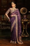 Buy_Label Niti Bothra_Purple Organza, Silk Applique, Embroidery, Mayur Border Saree With Blouse _at_Aza_Fashions