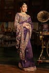 Label Niti Bothra_Purple Organza, Silk Applique, Embroidery, Mayur Border Saree With Blouse _Online_at_Aza_Fashions