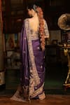 Shop_Label Niti Bothra_Purple Organza, Silk Applique, Embroidery, Mayur Border Saree With Blouse _at_Aza_Fashions