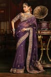 Shop_Label Niti Bothra_Purple Organza, Silk Applique, Embroidery, Mayur Border Saree With Blouse _Online_at_Aza_Fashions
