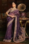 Label Niti Bothra_Purple Organza, Silk Applique, Embroidery, Mayur Border Saree With Blouse _at_Aza_Fashions