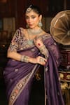 Shop_Label Niti Bothra_Purple Organza, Silk Applique, Embroidery, Mayur Border Saree With Blouse 