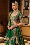 Buy_Label Niti Bothra_Green Silk, Organza Embroidery, Sequins, Tassels, Applique, Mayur Lehenga Set _Online_at_Aza_Fashions
