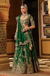 Shop_Label Niti Bothra_Green Silk, Organza Embroidery, Sequins, Tassels, Applique, Mayur Lehenga Set _Online_at_Aza_Fashions