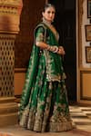 Label Niti Bothra_Green Silk, Organza Embroidery, Sequins, Tassels, Applique, Mayur Lehenga Set _at_Aza_Fashions