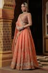 Label Niti Bothra_Peach Organza Zari, Pearls, Sequins, Embroidery, Tassels Zardozi Lehenga Set _Online_at_Aza_Fashions