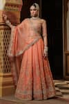Shop_Label Niti Bothra_Peach Organza Zari, Pearls, Sequins, Embroidery, Tassels Zardozi Lehenga Set _Online_at_Aza_Fashions