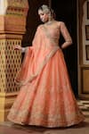 Label Niti Bothra_Peach Organza Zari, Pearls, Sequins, Embroidery, Tassels Zardozi Lehenga Set _at_Aza_Fashions