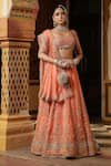 Buy_Label Niti Bothra_Peach Organza Zari, Pearls, Sequins, Embroidery, Tassels Zardozi Lehenga Set _at_Aza_Fashions