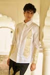 Shop Dash And Dot White Cotton Patchwork Brocade Chanderi Shirt at Aza Fashions Shop_Dash And Dot_White Cotton Patchwork Brocade Chanderi Shirt _at_Aza_Fashions