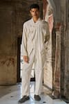 Buy_Dash And Dot_Ivory Cotton Textured Cotton-linen Longline Shirt And Pant Set _Online_at_Aza_Fashions
