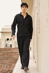 Shop_Dash And Dot_Black Cotton Textural Pintuck And Raw Edge Pant Set 