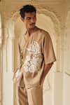 Dash And Dot_Beige Polyester, Viscose Embroidery Gara Stitch Angrakha Style Shirt _Online_at_Aza_Fashions