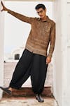 Buy Dash And Dot Brown Cotton Fringe Zardozi And Dabka Inspired Printed Shirt at Aza Fashions Buy_Dash And Dot_Brown Cotton Fringe Zardozi And Dabka Inspired Printed Shirt _at_Aza_Fashions