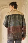 Shop_Dash And Dot_Green Bemberg Mughal Floral Panel Print Jacket _at_Aza_Fashions