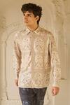Shop_Dash And Dot_Beige Bemberg Mughal Floral And Peacock Print Shirt & Pant Set _Online_at_Aza_Fashions